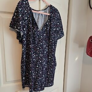 Simple Blue Asymmetrical Flutter Sleeve Blouse